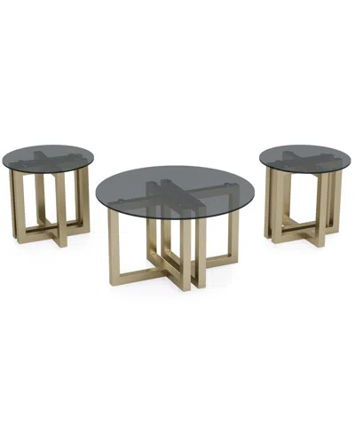 Macy's Emila 3-pc. Round Coffee Table And Round End Table Set In Black