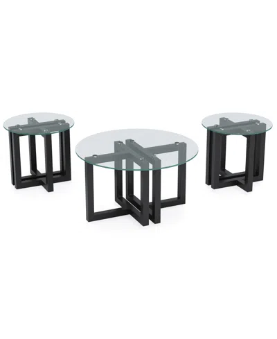 Macy's Emila 3-pc. Round Coffee Table And Round End Table Set In Black