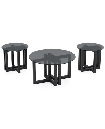 Macy's Emila 3-pc. Round Coffee Table And Round End Table Set In Black