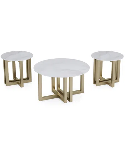 Macy's Emila 3-pc. Round Coffee Table And Round End Table Set In White