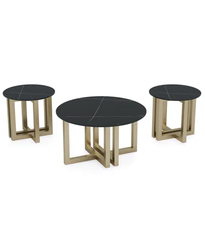 Macy's Emila 3-pc. Round Coffee Table And Round End Table Set In Black