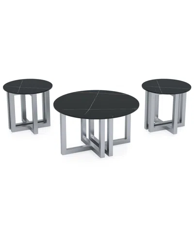 Macy's Emila 3-pc. Round Coffee Table And Round End Table Set In Black