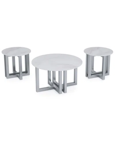 Macy's Emila 3-pc. Round Coffee Table And Round End Table Set In Gray
