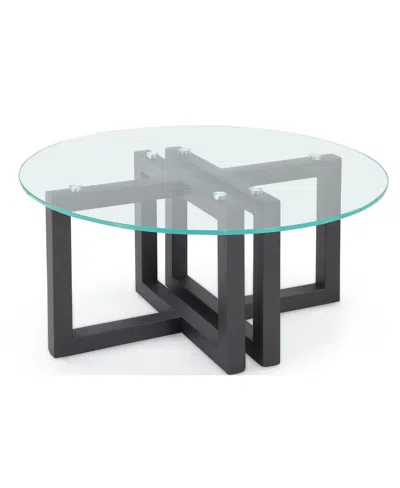Macy's Emila 38" Round Glass Mix And Match Coffee Table In Clear Glass,gunmetal