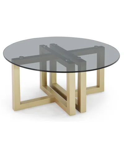 Macy's Emila 38" Round Glass Mix And Match Coffee Table In Smoked Glass,champagne