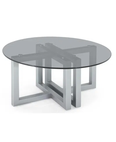 Macy's Emila 38" Round Glass Mix And Match Coffee Table In Smoked Glass,silver Sky