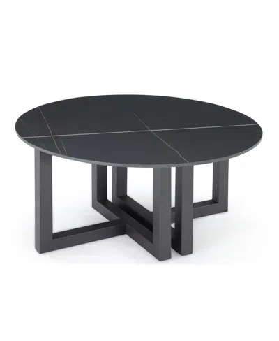 Macy's Emila 38" Round Sintered Stone Mix And Match Coffee Table In Black Sintered Stone,gunmetal