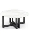 Macy's Emila 38" Round Sintered Stone Mix And Match Coffee Table In White Sintered Stone,gunmetal