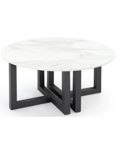 Macy's Emila 38" Round Sintered Stone Mix And Match Coffee Table In White Sintered Stone,gunmetal