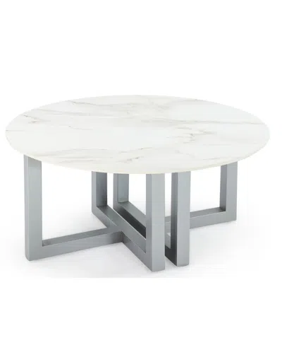 Macy's Emila 38" Round Sintered Stone Mix And Match Coffee Table In White Sintered Stone,silver Sky