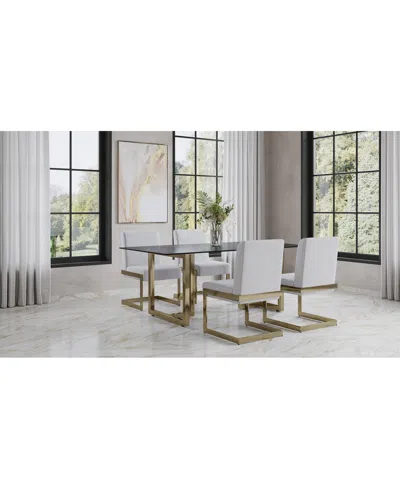Macy's Emila 5 Pc. Dining Set (rectangular Table & 4 Chairs), Created For  In Black Sintered Stone With Champagne Base