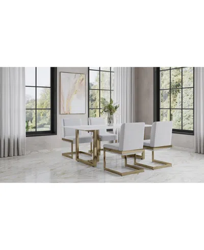 Macy's Emila 5 Pc. Dining Set (rectangular Table & 4 Chairs), Created For  In White Sintered Stone With Champagne Base