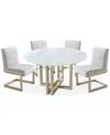 Macy's Emila 5 Pc. Dining Set (round Table & 4 Chairs), Created For  In White Sintered Stone With Champagne Base