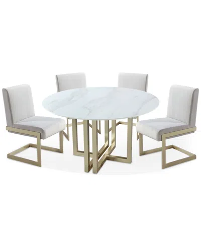 Macy's Emila 5 Pc. Dining Set (round Table & 4 Chairs), Created For  In Black Sintered Stone With Champagne Base