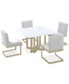 Macy's Emila 5 Pc. Dining Set (square Table & 4 Chairs), Created For  In White Sintered Stone With Champagne Base