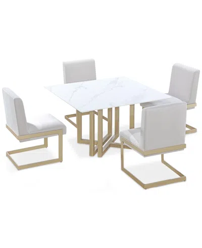 Macy's Emila 5 Pc. Dining Set (square Table & 4 Chairs), Created For  In White Sintered Stone With Champagne Base