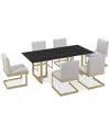 Macy's Emila 7 Pc. Dining Set (rectangular Table & 6 Chairs), Created For  In Black Sintered Stone With Champagne Base