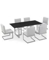 Macy's Emila 7 Pc. Dining Set (rectangular Table & 6 Chairs), Created For  In Black Sintered Stone With Silver Base