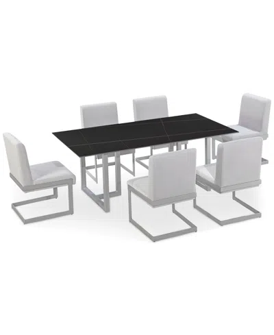 Macy's Emila 7 Pc. Dining Set (rectangular Table & 6 Chairs), Created For  In Black Sintered Stone With Silver Base