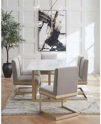 Macy's Emila 7 Pc. Dining Set (rectangular Table & 6 Chairs), Created For  In White Sintered Stone With Champagne Base
