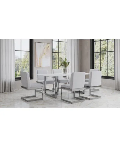 Macy's Emila 7 Pc. Dining Set (rectangular Table & 6 Chairs), Created For  In White Sintered Stone With Silver Base