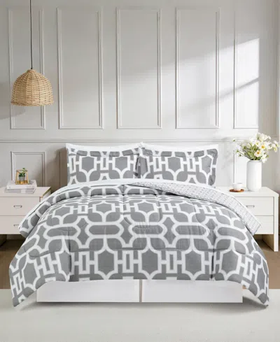 Macy's Emmet Geo Reversible Microfiber 8-piece Comforter Set In Gray