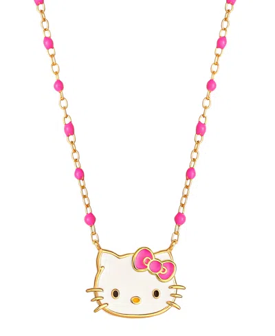 Macy's Enamel & Bead Chain Hello Kitty 18" Pendant Necklace In 18k Gold-plated Sterling Silver In Gold Over Silver