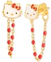 Macy's Enamel & Bead Chain Hello Kitty Front To Back Drop Earrings In 18k Gold-plated Sterling Silver In Gold Over Silver