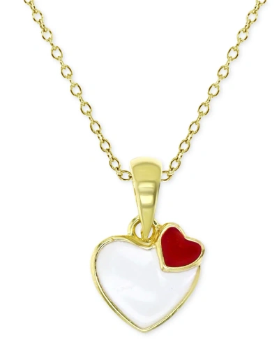 Macy's Enamel Double Heart 18" Pendant Necklace In 14k Gold-plated Sterling Silver