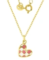 MACY'S ENAMEL HEART CHECKERBOARD PATTERN PENDANT NECKLACE IN 14K GOLD-PLATED STERLING SILVER, 13" + 2" EXTE