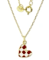 MACY'S ENAMEL HEART CHECKERBOARD PATTERN PENDANT NECKLACE IN 14K GOLD-PLATED STERLING SILVER, 13" + 2" EXTE
