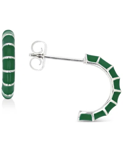 Macy's Enamel Hoop Earrings In Sterling Silver Or 14k Gold Over Sterling Silver, 1/2" In Green