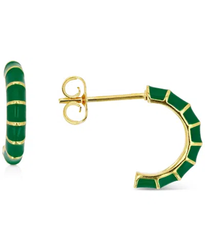 Macy's Enamel Hoop Earrings In Sterling Silver Or 14k Gold Over Sterling Silver, 1/2" In Green
