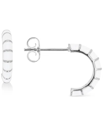 Macy's Enamel Hoop Earrings In Sterling Silver Or 14k Gold Over Sterling Silver, 1/2" In Metallic