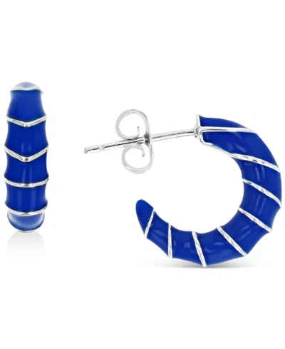 Macy's Enamel Hoop Earrings In Sterling Silver Or 14k Gold Over Sterling Silver, .63" In Blue