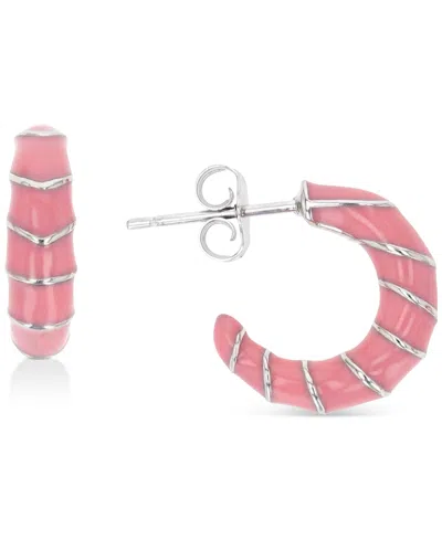 Macy's Enamel Hoop Earrings In Sterling Silver Or 14k Gold Over Sterling Silver, .63" In Pink