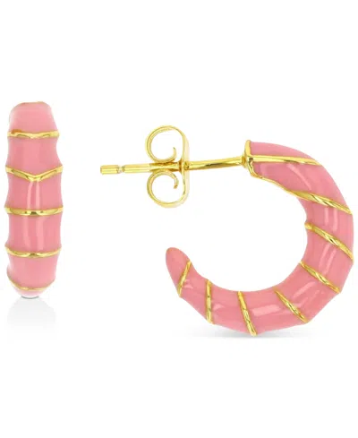 Macy's Enamel Hoop Earrings In Sterling Silver Or 14k Gold Over Sterling Silver, .63" In Pink
