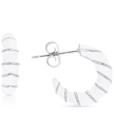 Macy's Enamel Hoop Earrings In Sterling Silver Or 14k Gold Over Sterling Silver, .63" In White