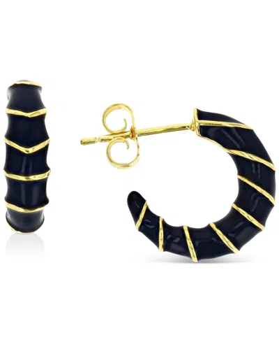 Macy's Enamel Hoop Earrings In Sterling Silver Or 14k Gold Over Sterling Silver, .63" In Black