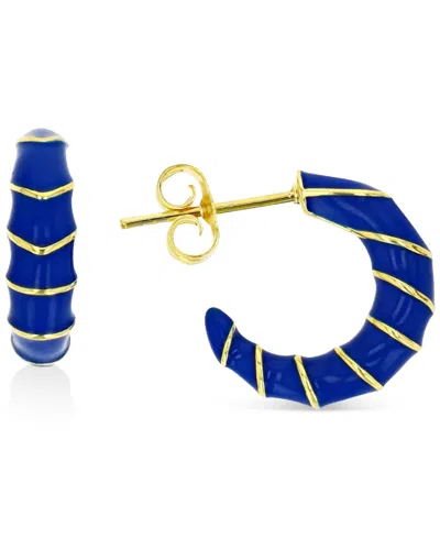 Macy's Enamel Hoop Earrings In Sterling Silver Or 14k Gold Over Sterling Silver, .63" In Blue