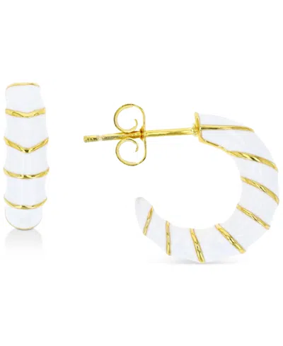Macy's Enamel Hoop Earrings In Sterling Silver Or 14k Gold Over Sterling Silver, .63" In White