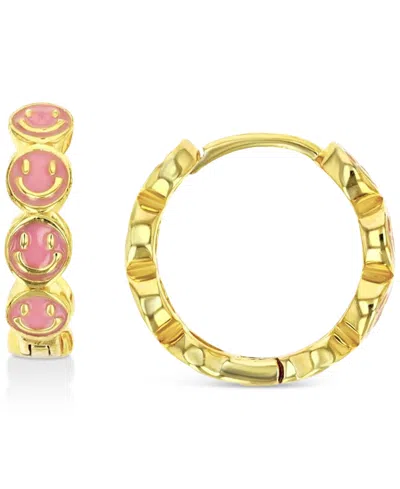 Macy's Enamel Smiley Face Hoop Earrings In Sterling Silver Or 14k Gold Over Sterling Silver, 1/2"
