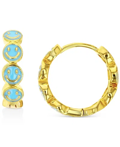 Macy's Enamel Smiley Face Hoop Earrings In Sterling Silver Or 14k Gold Over Sterling Silver, 1/2"