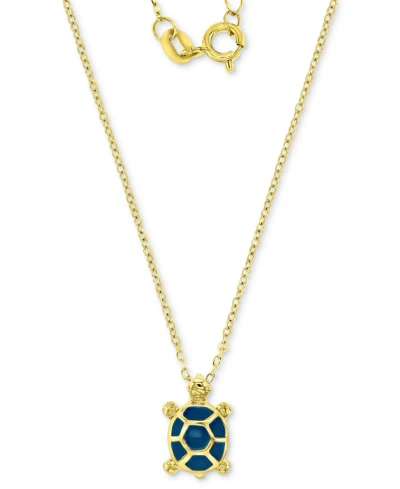 Macy's Enamel Turtle 18" Pendant Necklace In 14k Gold-plated Sterling Silver