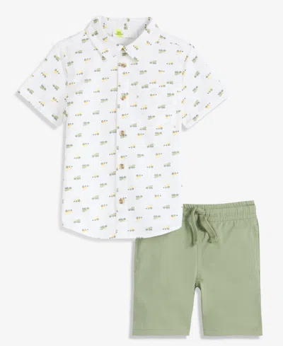Macy's Babies' Epic Threads Toddler Boys' 12m-5t Cotton Printed Shirt & Shorts, 2-piece Set,  Exclusive In Green
