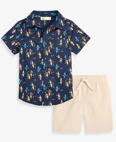 Macy's Babies' Epic Threads Toddler Boys' 12m-5t Cotton Printed Shirt & Shorts, 2-piece Set,  Exclusive In Blue