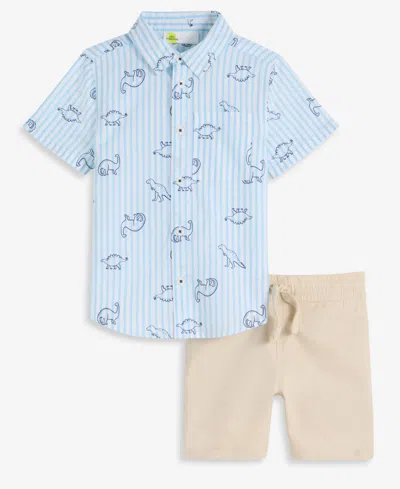 Macy's Babies' Epic Threads Toddler Boys' 12m-5t Cotton Printed Shirt & Shorts, 2-piece Set,  Exclusive In Blue
