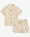 Macy's Epic Threads Toddler Boys Two-tone Button-down Shirt & Shorts, Exclusively At  In Travertine