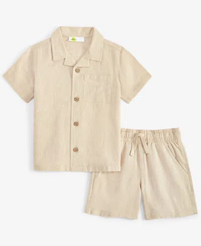 Macy's Babies' Epic Threads Toddler Boys Two-tone Button-down Shirt & Shorts, Exclusively At  In Travertine