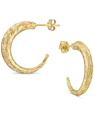 Macy's Etched Texture Tapered Small Hoop Earrings In 10k Gold. 3/4"